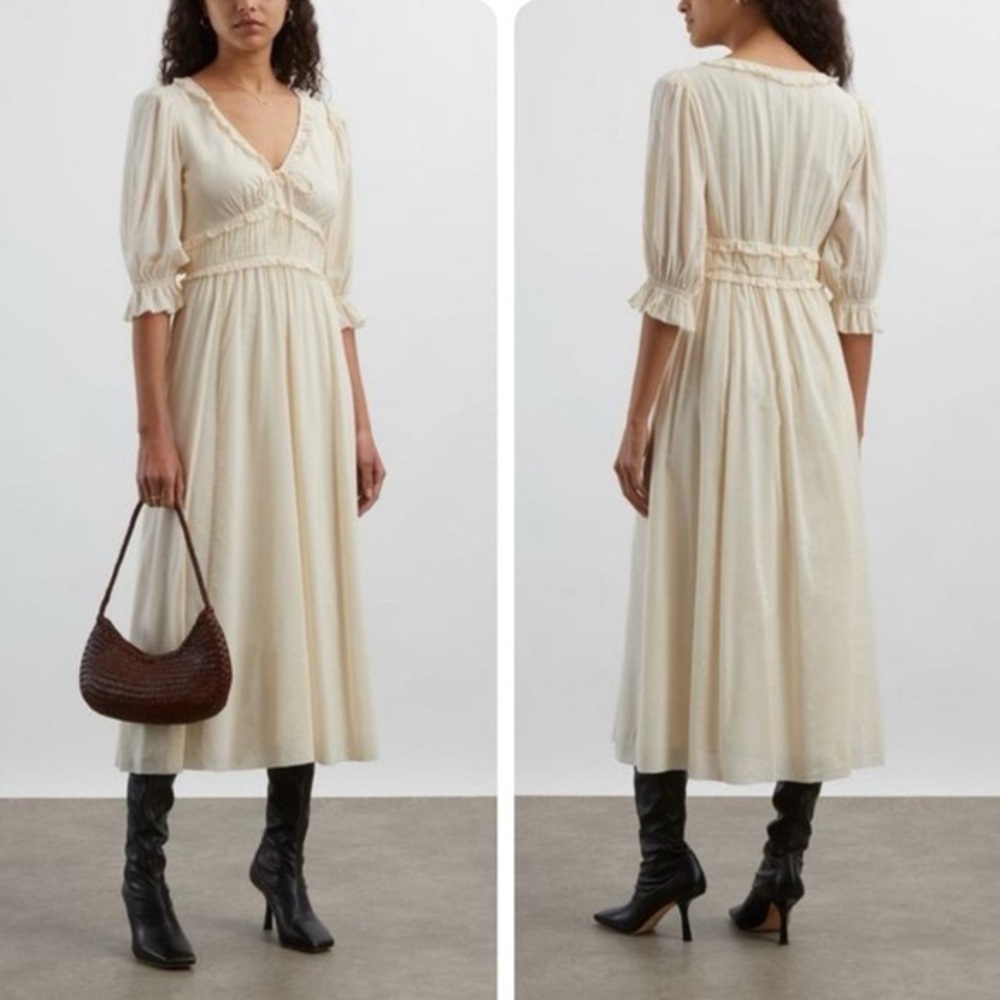 Reformation Cream Mirielle Ruffle Puff Sleeve Dress Size 0 NWOT